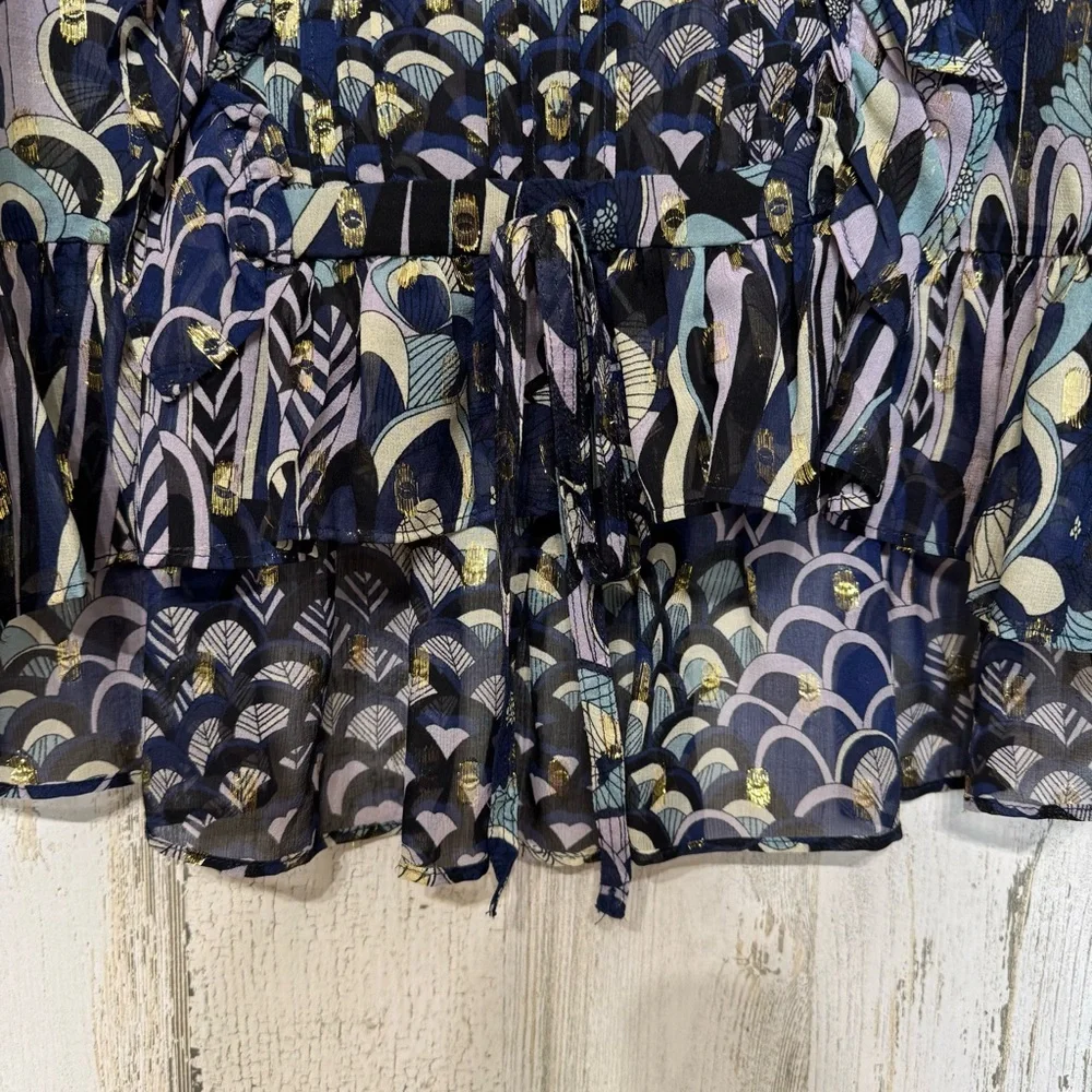 Zadig & Voltaire Toundra Lurex Printed Silk Blouse Top Size S Party Cocktail - Picture 5 of 12